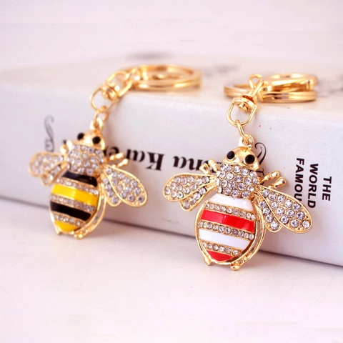 Cute Crystal Rhinestone Bee Keychain Enamel Animal Bag Charm Zinc Alloy Car Key Accessory Luxury Jewelry For Women