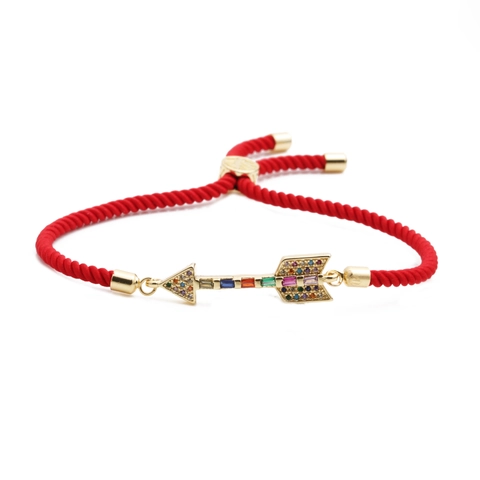 Pulsera Ajustable Flecha Cobre Circonita Arcoíris Joyería Regalo Tendencia Unisex