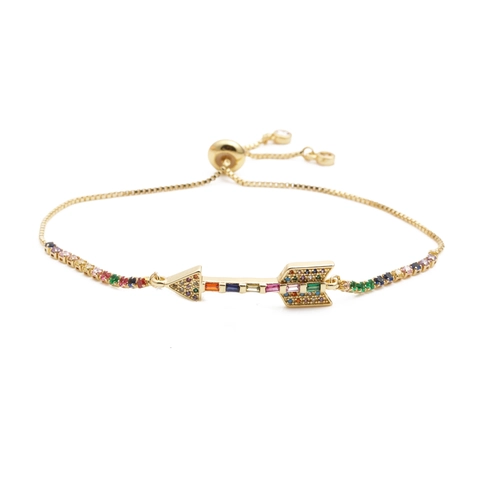 Pulsera Ajustable Flecha Cobre Circonita Arcoíris Joyería Regalo Tendencia Unisex