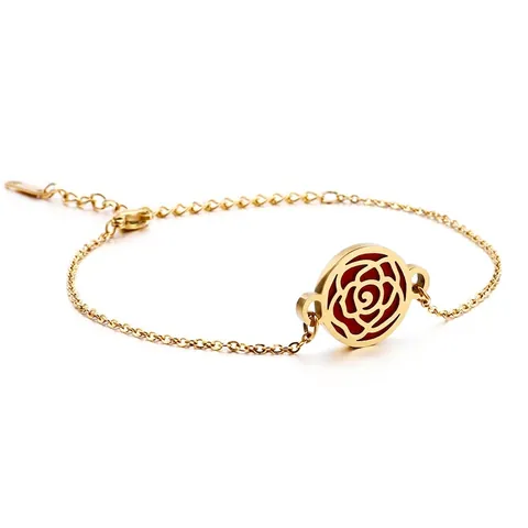Bracelet Pendentif Fleur Rose Creuse En Acier Inoxydable Charme Émail Rouge Rond Bijoux Pour Femmes Élégant Tendance Cadeau