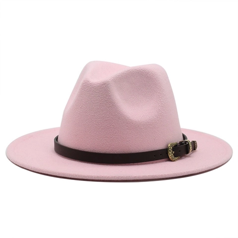 Vintage Wide Brim Fedora Hat Wool Felt Jazz Cap With PU Leather Belt Buckle For Men Women