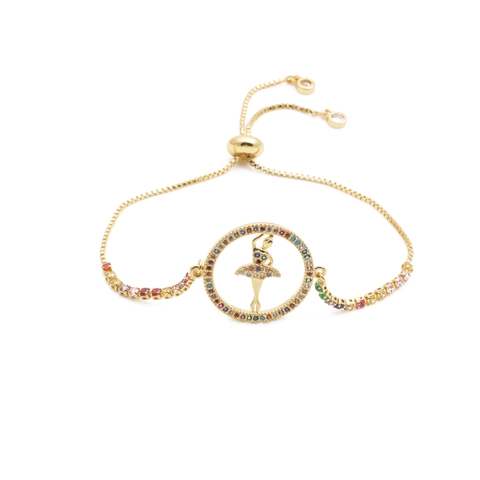 Ballerina Silhouette Adjustable Bracelet Copper Micro Pave Colored Zirconia Circular Charm Fashion Jewelry Women