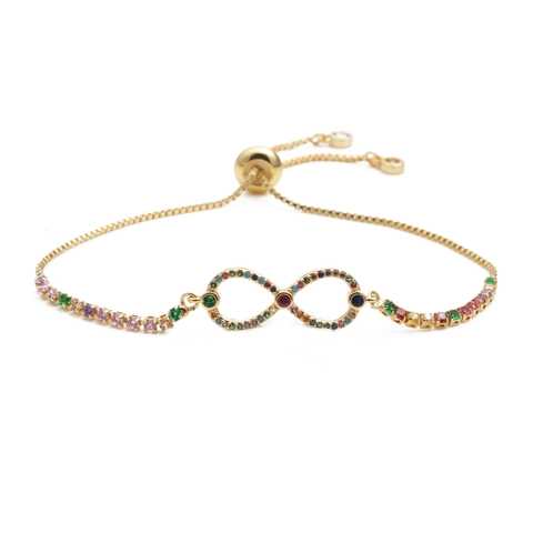 Bracciale Cuore Infinito Rame Colorato Micro Pave Zirconi Catena Regolabile Slider Gioielli Di Moda Per Donne