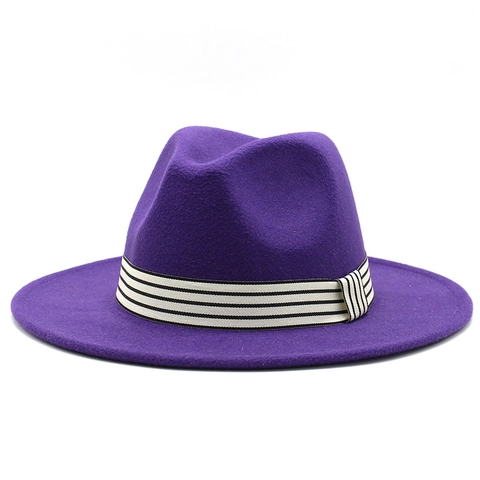 Vintage Fedora Hat Woolen Felt Wide Brim Jazz Cap With Striped Ribbon Band British Style Unisex For Travel
