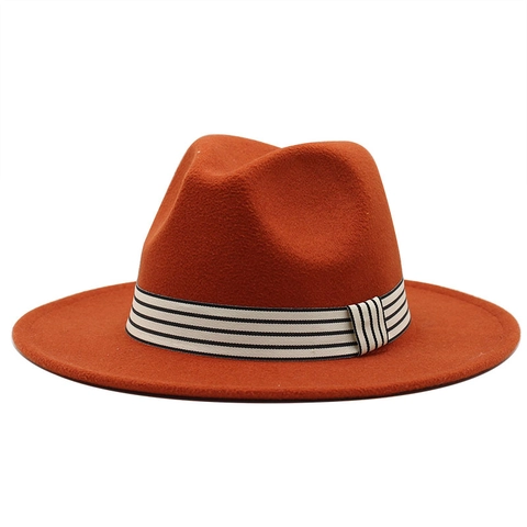 Vintage Fedora Hat Woolen Felt Wide Brim Jazz Cap With Striped Ribbon Band British Style Unisex For Travel