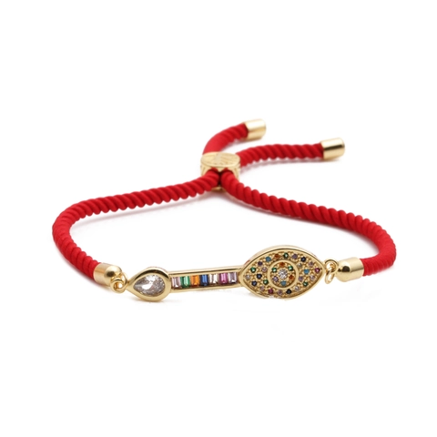 Evil Eye Crown Bracelet Gold Plated Copper Micro Pave Zircon Adjustable Braided Rope Jewelry Unisex Charm