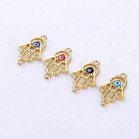 Evil Eye Hamsa Hand Anhänger Verbinder Für DIY Schmuckherstellung Vergoldetes Kupfer Zirkon Trendiger Glücksschutz Schmuck