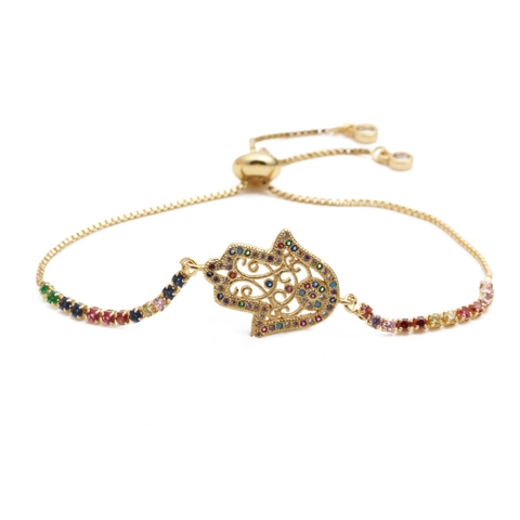 Hamsa Hand Evil Eye Bracelet Copper Micro Paved Zircon Adjustable Bohemian Ethnic Style Jewelry Women Men