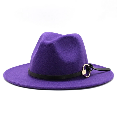 Classic Fedora Hat Wool Felt Wide Brim Jazz Cap With Faux Leather Belt Metal Ring Buckle Elegant Unisex Headwear