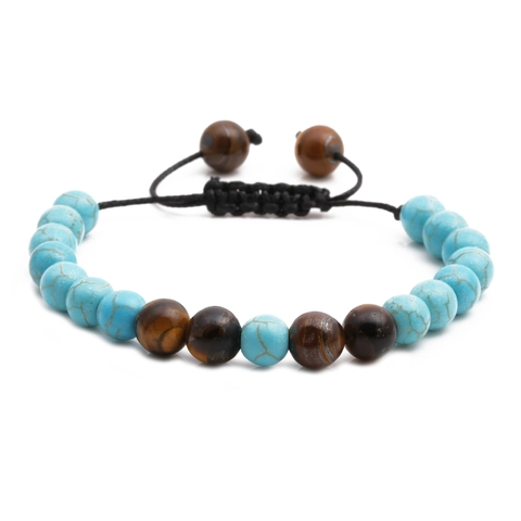 Hand Woven Beaded Bracelet Turquoise Tiger Eye Stone Adjustable Braided Rope Ethnic Style Unisex Jewelry