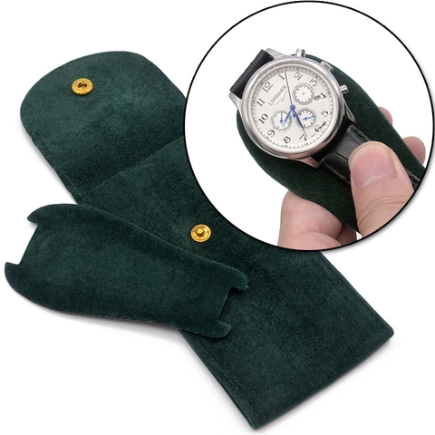 Pochette De Rangement Pour Montre Velours Perlé Bouton Pression Tissu Doux Anti-rayures Organisateur Portable Style Enveloppe