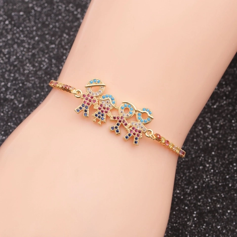 Adjustable Slider Bracelet Copper Micro Pave Zircon Colorful Family Figures Cartoon Charms Gold Plated Jewelry Gift