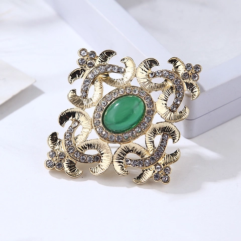 Spilla a Croce in Strass Stile Smeraldo Verde Vintage in Lega per Donna Placcata in Oro Stile Palazzo Barocco Fibbia per Sciarpa Gioielli