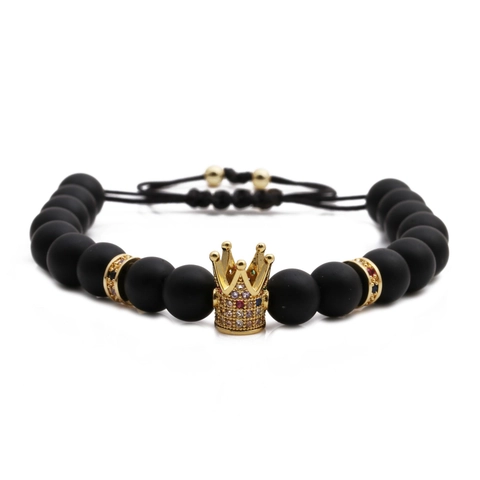 Crown Charm Bracelet Matte Stone Beads Alloy Micro Inlaid Cubic Zirconia Adjustable Braided Rope Fashion Jewelry