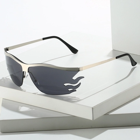 Lunettes De Soleil En Forme De Flamme Monture En Métal Sans Bordure Protection UV Style Punk Y2K Tendance Pour Femmes Hommes