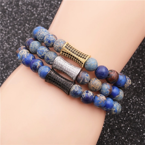 Pulsera De Cuentas De Piedra Emperador Con Accesorios De Cobre Y Micro Circón Joyería De Moda Para Hombre Y Mujer
