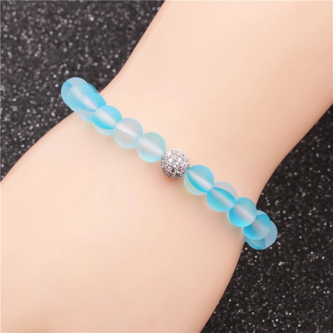 Bracelet en Perles de Pierre de Lune Givrée Avec Boule Pavée de Strass Bijou Élastique Unisexe pour Quotidien Fête Cadeau