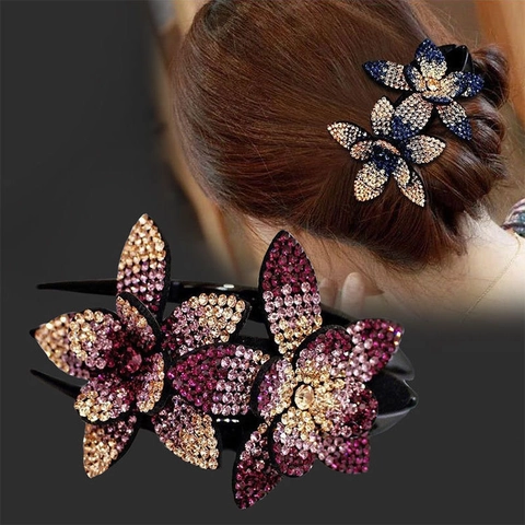 Rhinestone Blume Haarclip Entenschnabel Haarnadel Farbverlauf Elegant Floral Kopfschmuck Harz Accessoire Damen Styling