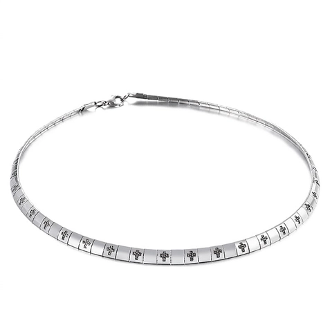 Collier Choker Minimaliste En Acier Inoxydable Gravé De Croix Pour Femmes Bijoux Gothiques Punk Chaîne À Maillons Plats