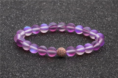 Moonstone Beaded Bracelet For Women Men Rose Gold Micro Pave Zirconia Ball Elastic Strand Bracelet Fashion Jewelry Gift