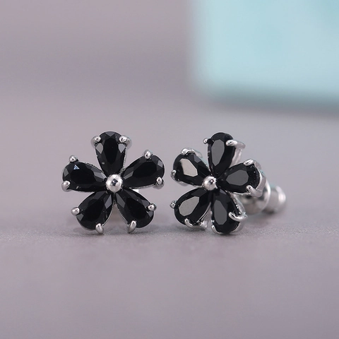 Copper Flower Stud Earrings Zircon Inlaid Korean Style Fresh Floral Jewelry Accessories For Women And Students Elegant