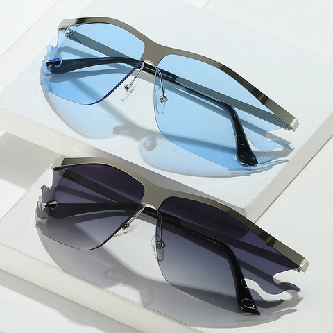 Lunettes De Soleil En Forme De Flamme Monture En Métal Sans Bordure Protection UV Style Punk Y2K Tendance Pour Femmes Hommes