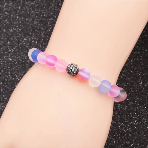 Bracciale Di Perle In Pietra Naturale Con Sfera In Rame Zirconia Micro Pavé Pietra Di Luna Opaca Gioielli Elastici