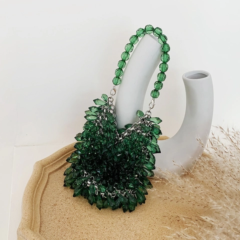Acrylic Crystal Hand Beaded Evening Bag Tassel Water Drop Crossbody Handbag For Wedding Party Elegant Sweet