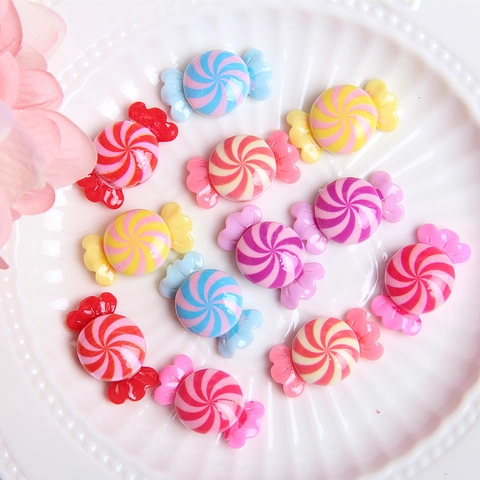 Simulation Candy Shape Charms Colorful Resin Spiral Pattern Bowknot Flatback For DIY Crafts Jewelry Making Phone Case Decoration