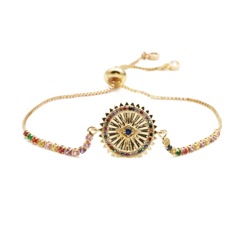 Evil Eye Verstelbare Armband Koper Micro Pave Kleurrijke Zirkonia Gouden Kralen Handgemaakte Gevlochten Sieraden Voor Dames Heren