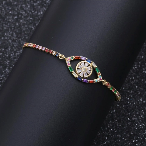 Evil Eye Verstelbare Armband Koper Micro Pave Kleurrijke Zirkonia Gouden Kralen Handgemaakte Gevlochten Sieraden Voor Dames Heren