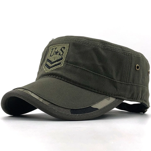 Βαμβακερό Καπέλο Cadet Στρατιωτικό Στυλ Vintage Επίπεδη Κορυφή Με Κέντημα US Ρυθμιζόμενο Για Εξωτερικούς Χώρους