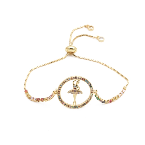 Ballerina Silhouette Adjustable Bracelet Copper Micro Pave Colored Zirconia Circular Charm Fashion Jewelry Women