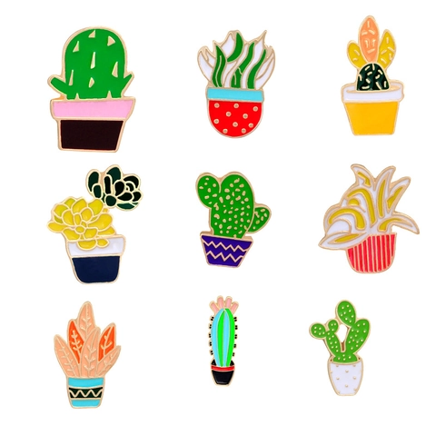 Spilla in Smalto a Forma di Cactus Pianta Grassa in Vaso Lega Goccia d'Olio Distintivo per Vestiti Zaino Gioielli Creativi