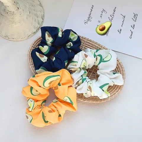 Chouchous En Satin Imprimé Avocat Élastiques À Cheveux Pour Femmes Filles Accessoires Style Français Rétro