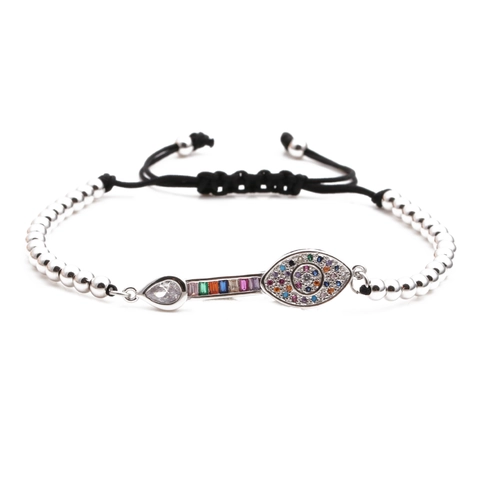 Evil Eye Crown Bracelet Gold Plated Copper Micro Pave Zircon Adjustable Braided Rope Jewelry Unisex Charm