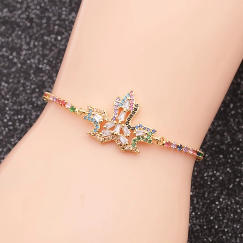 Verstellbares Armband Kupfer Bunte Mikropflaster Zirkon Ahornblatt Mode Schmuck Damen Herren
