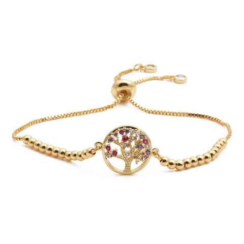 Handmade Copper Tree Of Life Bracelet Micro Paved Multicolor Zirconia Adjustable Chain Red Rope Bracelet Jewelry Gift Unisex