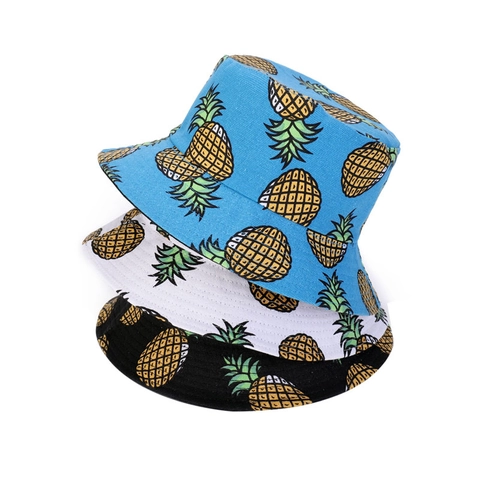 Cappello Alla Pescatora Con Stampa Ananas Cotone Tela Reversibile Estate Esterno Protezione Solare Per Uomo Donna