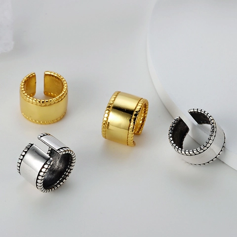 925 Sterling Silver Twisted Rope Ear Cuffs For Women Men Minimalist Distressed Retro Gold Silver Wide Band Non Piercing Earrings Jewelry