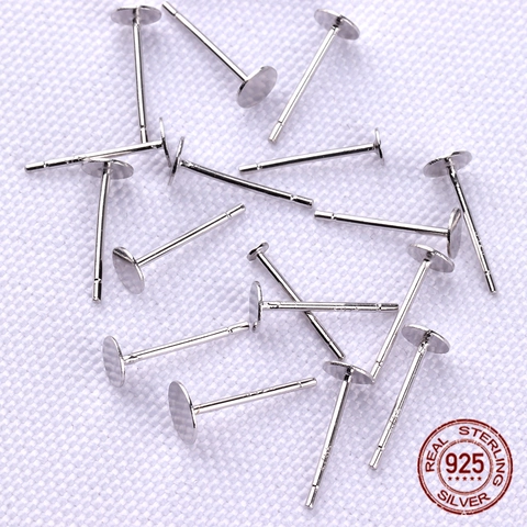925 Sterling Silver Earring Post With Flat Pad Base Round Tray For DIY Earring Jewelry Making Finding