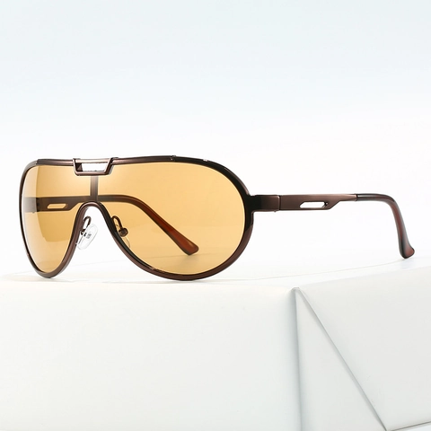 Occhiali Da Sole Aviatore Shield Oversize Montatura In Metallo Polarizzati Protezione UV400 Moda Vintage Unisex