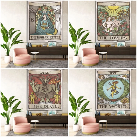 Vintage Tarot Karte Wandteppich Wandbehang Mystisches Polyester Gewebe Hintergrund Für Wohnzimmer Schlafzimmer Kunst Dekor