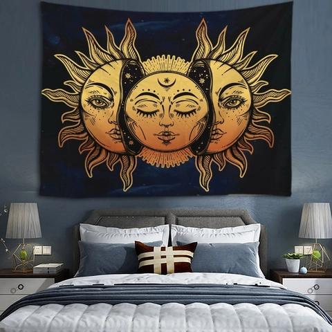 Tapiz De Pared Sol Luna Estrella Místico Astronauta Mandala Patrón Tela Poliéster Manta Colgante Para Decoración Del Hogar