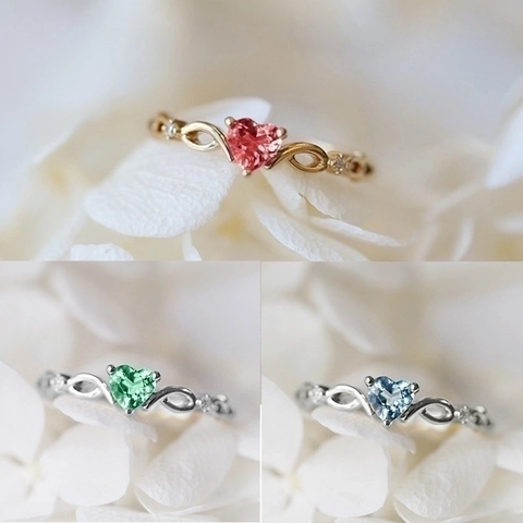 Heart Shaped Cubic Zirconia Ring Copper Base Gold Plated Infinity Symbol Shank Elegant Romantic Jewelry For Women