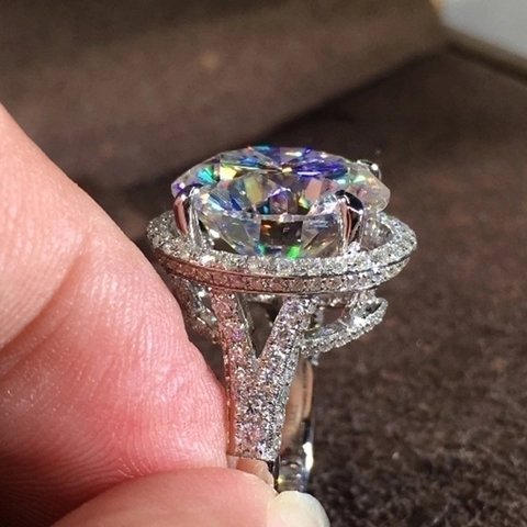 Luxus Halo Ring Rundschliff Zirkonia Kupfer Weißgold Vergoldet Hochzeit Brautschmuck Für Frauen Romantisch