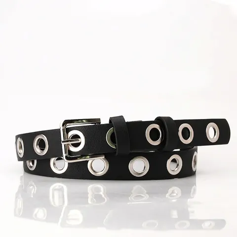 Ceinture en Cuir Artificiel Mode Femme Oeillets Métalliques Creux Style Punk Streetwear Accessoire Jean pour Dames