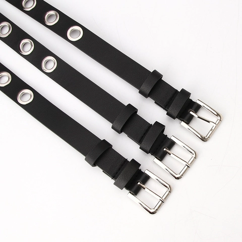 Ceinture en Cuir Artificiel Mode Femme Oeillets Métalliques Creux Style Punk Streetwear Accessoire Jean pour Dames