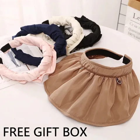 Visiera Parasole Pieghettata Da Donna Cappello A Tesa Larga Pieghevole Spiaggia Senza Corona Stile Cerchietto