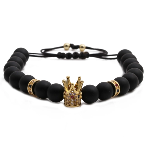 Crown Charm Bracelet Matte Stone Beads Alloy Micro Inlaid Cubic Zirconia Adjustable Braided Rope Fashion Jewelry